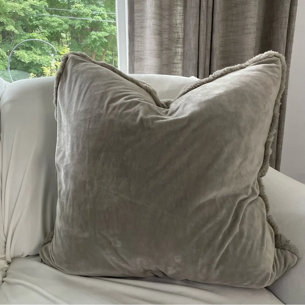 Pottery Barn Faux Fur Ruched Down Filled Pillow & Cover Gray 26x26